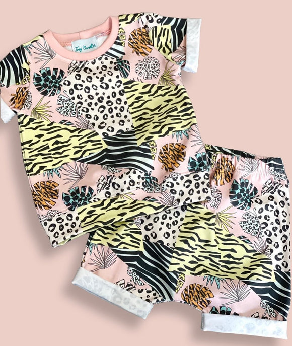 Pink Palm Shorts & T-shirt Set