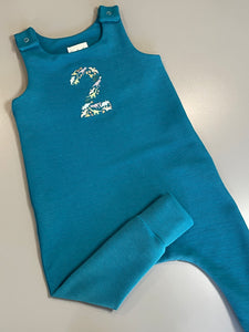 Petrol Blue Birthday Rib Romper "2"     size 18-24m